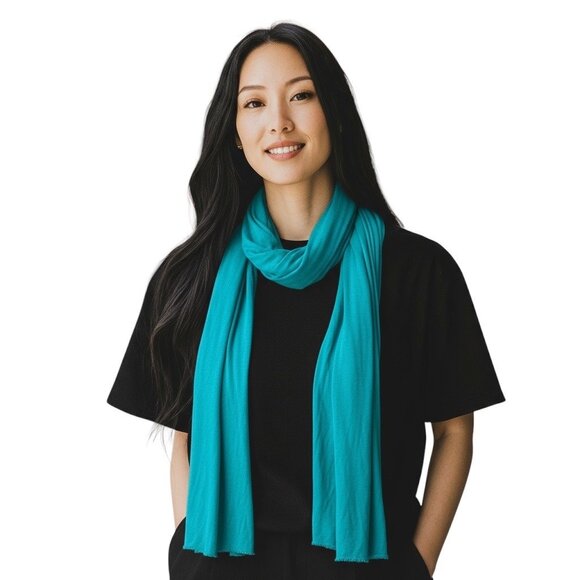 Gap Y2K Jersey Knit Scarf Turquoise Blue One Size Minimalist Coastal Fall Retro - Picture 1 of 11